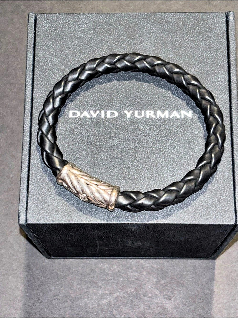 David Yurman Chevron Woven Bracelet in Sterling Silver with Black Nylon Black &
